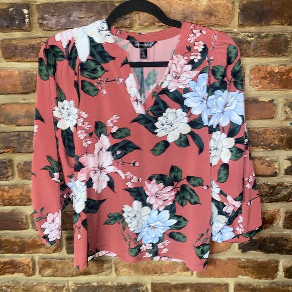 Talbots Rust Floral Long Sleeve Split Neck Liquid Knit Top Women's Size XS - Picture 1 of 7